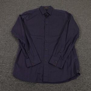 Ted Baker Shirt Mens Medium Purple Geometric Long Sleeve Button Front Dress